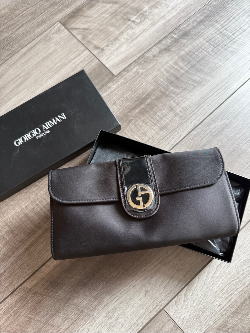 Giorgio Armani Brown Clutch with Gold Logo Accent